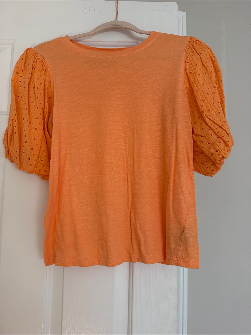 Sanctuary Orange Puff Sleeve Eyelet Tee